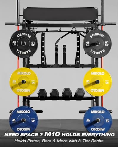 Mikolo Smith Machine, Multi-Function Power Cage with Dual Pulley System, Vertical Leg Press Attachment