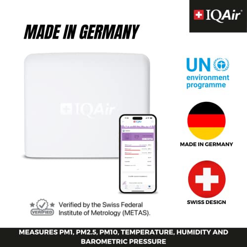 IQAir Air Quality Monitor Indoor, Swiss Design, Professional Grade, Detects PM2.5, CO2, AQI, Temperature, Humidity