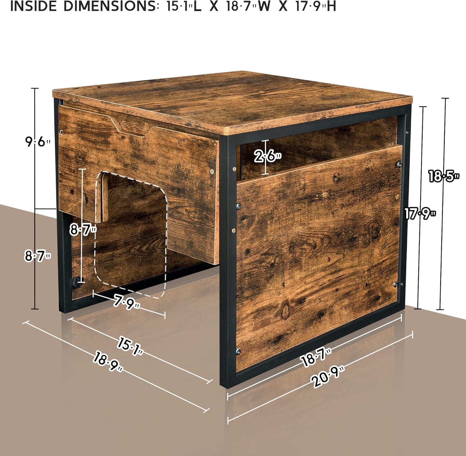 TADASA Cat Litter Box Enclosure with Magnetic Door, Hidden Kitty Litter Box Furniture with No Bottom, Indoor Cat House