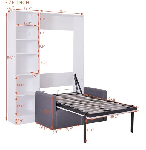 Ball & Cast Murphy Bed Wall Bed Queen Size with Cushion,Sofa Platform Bedfram Chest can be Folded,Wood Folding Hideaway w/Slat Support