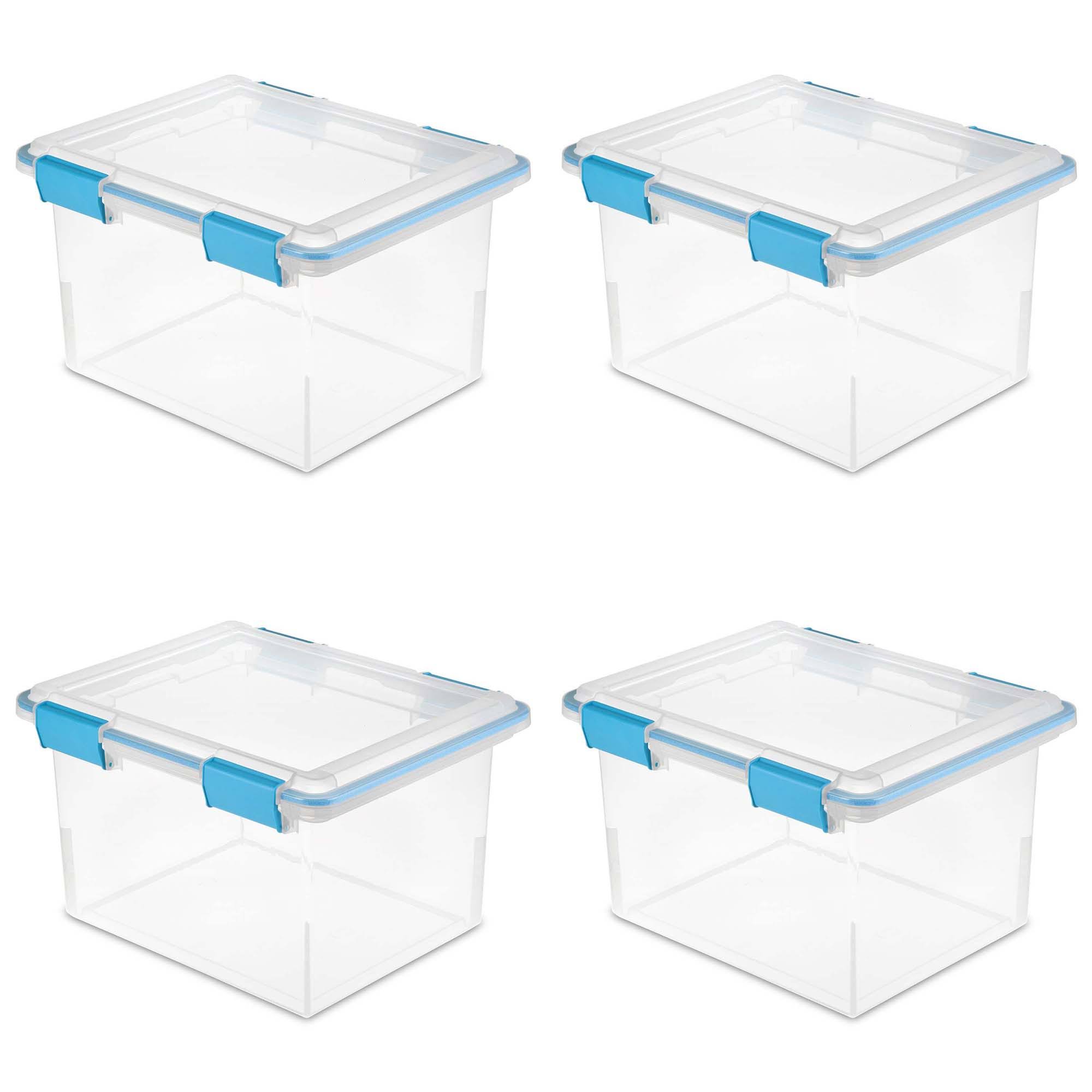 Sterilite 19334304 32 Quart Gasket Box with Clear Base and Lid 4 Pack