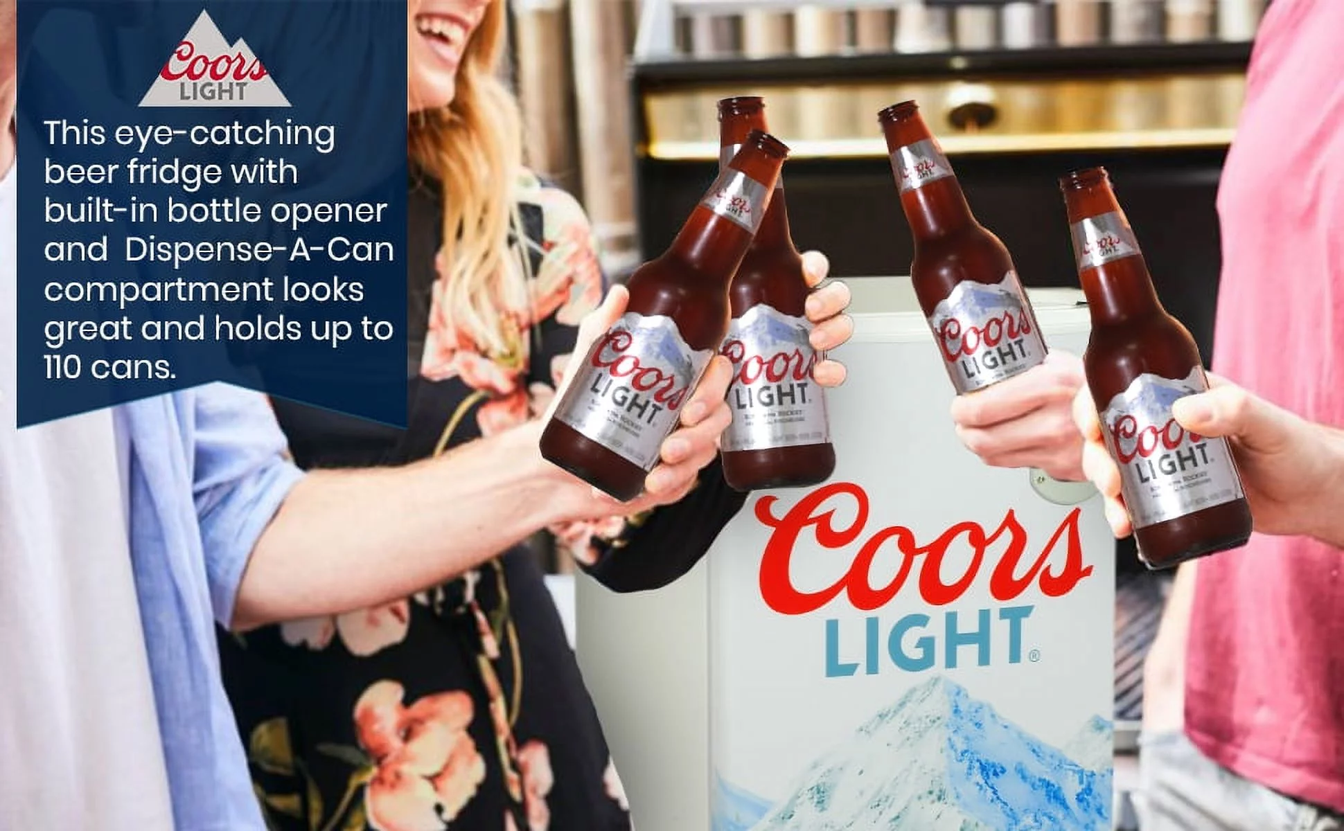 Coors Light Compact Fridge with Bottle Opener, 90 L/ 95 Quart 3.2 Cubic Foot for Snacks, Beverages, Juice, Beer, Den, Dorm, Office, Games Room, or RV
