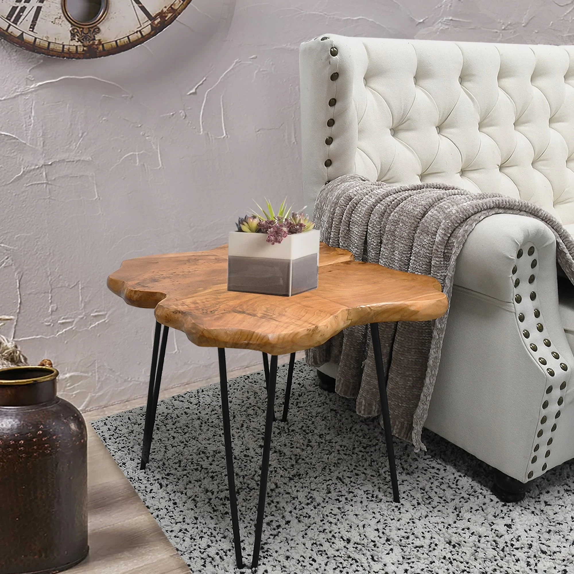Greenage Live Edge Wood Coffee Table 4 Panels Table with Hairpin Legs Natural 21''