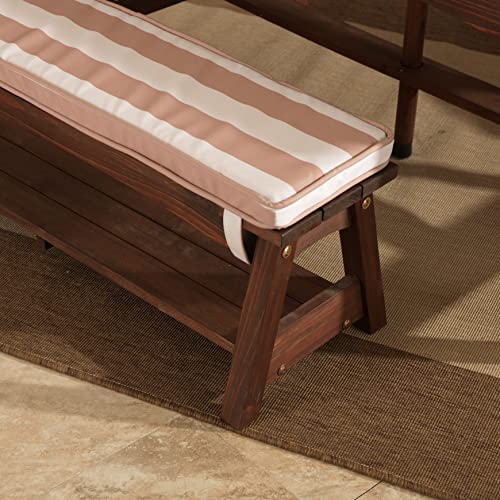 KidKraft Outdoor Wooden Table & Bench Set with Cushions and Umbrella, Kids Backyard Furniture, Navy and White Stripe Fabric