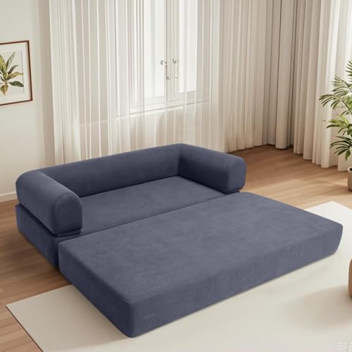 Convertible Sleeper Sofa Bed with Cylindrical Pillow, Comfy Foldable Sofa Bed Compressed Sofa in Box