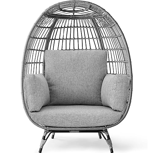 Best Choice Products Wicker Egg Chair, Oversized Indoor Outdoor Lounger for Patio, Backyard, Living Room w/ 4 Cushions, Steel Frame, 440lb Capacity