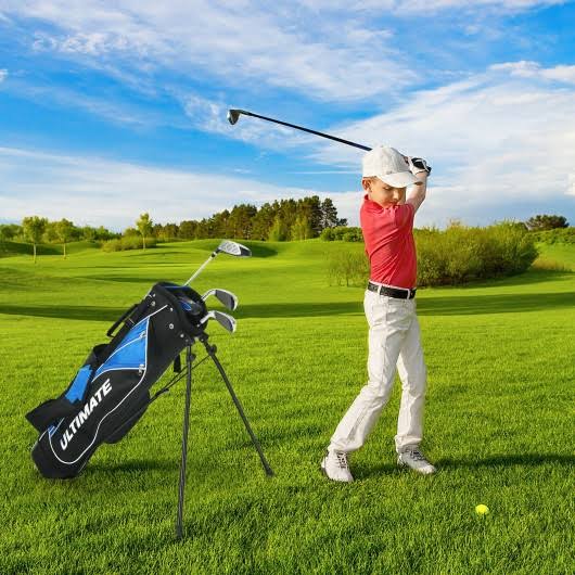 Ultimate 31x22 Portable Junior Complete Golf Club Set for Kid Age 8+ Set of 5 Blue