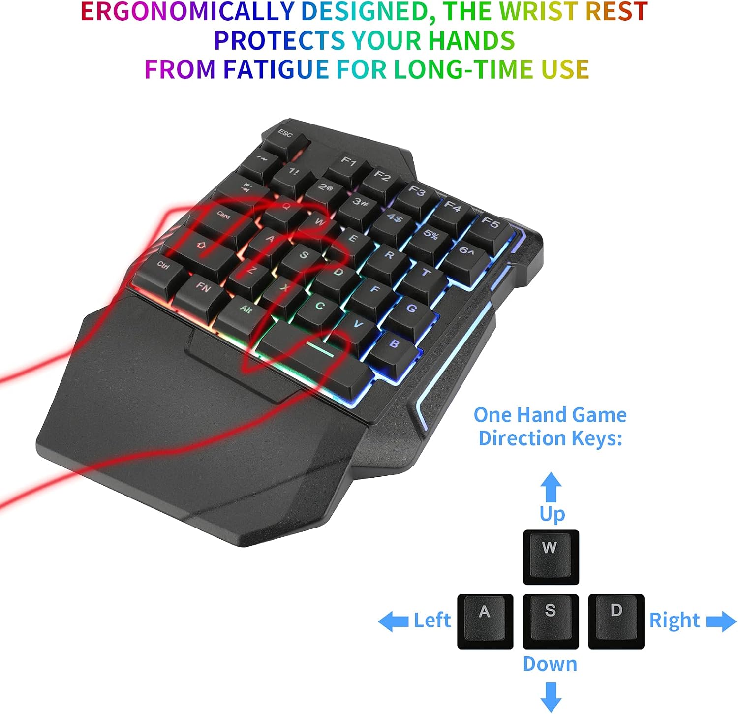 One Hand Gaming Keyboard and Mouse Combo, Laelr 35 Keys PUBG Keycap Version Wired Mechanical RGB LED Backlit Half Keyboard, Support Wrist Rest