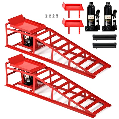 2PCS 5T 11060lbs Hydraulic Car Ramps, Heavy Duty Hydraulic Vehicle Ramps Lift Ramp, Portable Car Ramps for Oil Changes, Car Lifts for Home Garage