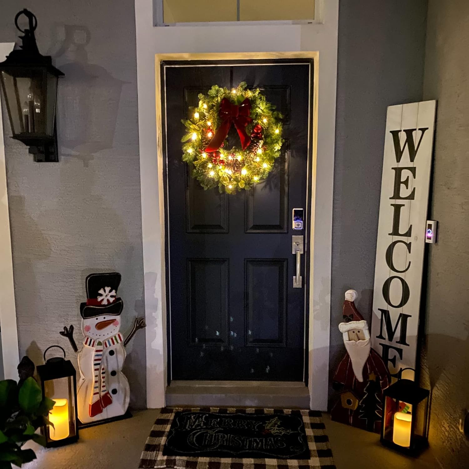 Large Outdoor Lantern with Solar Candle - 18 Inch Tall, Matte Black Metal Frame, Waterproof Flameless Pillar Candle, Dusk to Dawn Timer