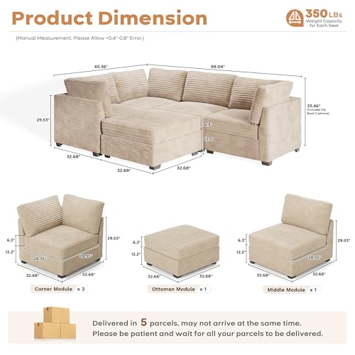 ovios 130.7" Modular Sectional Sofa Couch, U-Shaped Cloud Couches with 2 Ottomans Chaise
