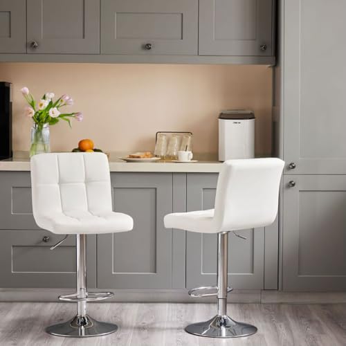 Counter Height Bar Stools, Kitchen Island Counter with Adjustable and Swivel Function, PU Leather with Back for Kitchen Island