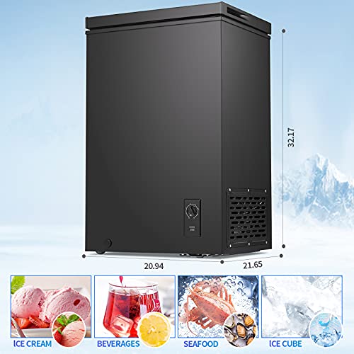 Kismile 3.4 Cubic Feet Chest Freezer with Removable Basket Free Standing Top open Door Compact Freezer with Adjustable Temperature for