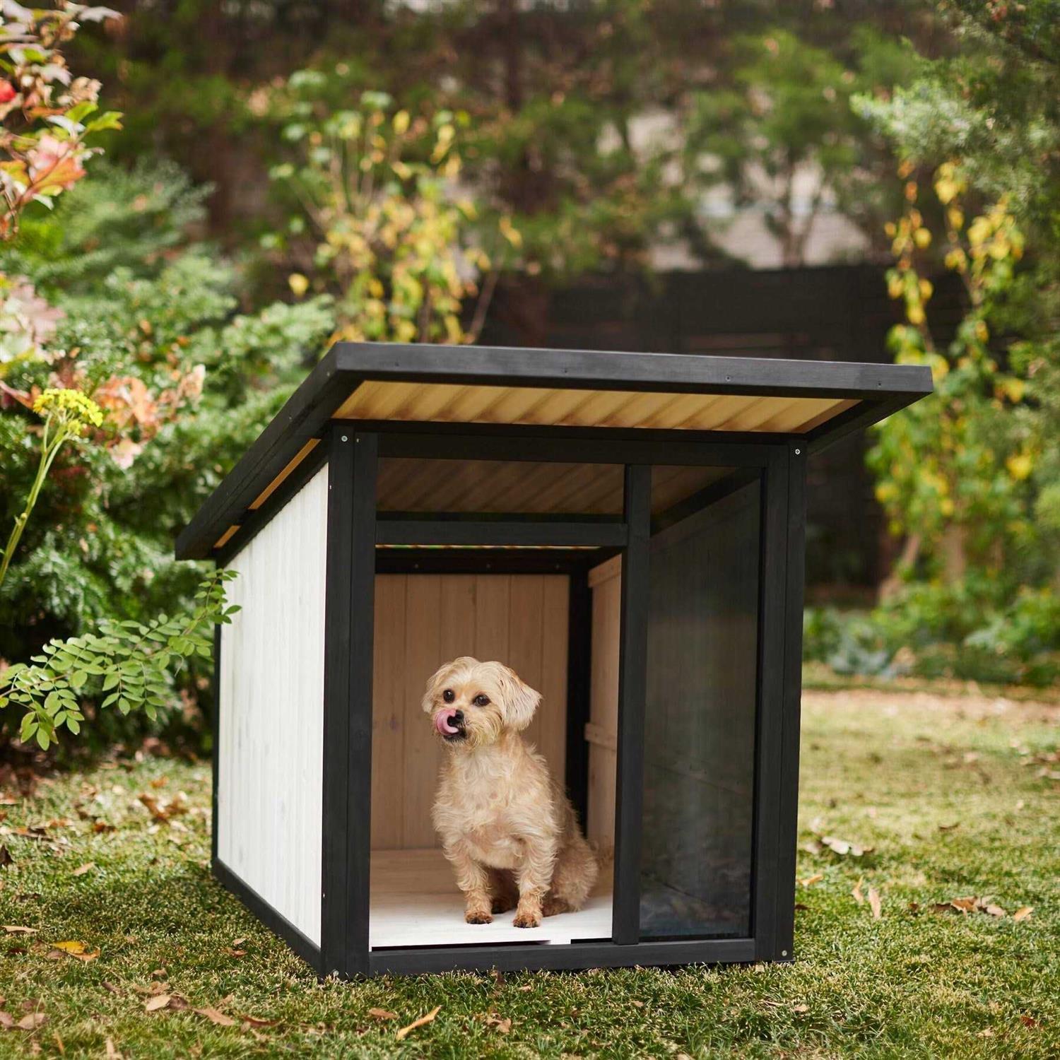 Frisco Modern Wooden Outdoor Dog House - Pet Supplies online store