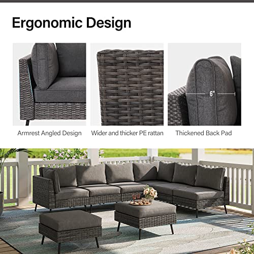 LAUSAINT HOME Outdoor Patio Furniture, 8 Piece Outdoor Sectional Sofa PE Rattan Wicker Patio Conversation Sets