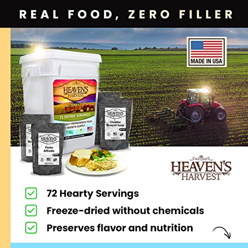 Heaven’s Harvest 25-Year Family Food Kit — Premium Emergency Food Supply. Freeze Dried Survival Food Kit + Water-Proof 25-Year Storage Bucket. MRE