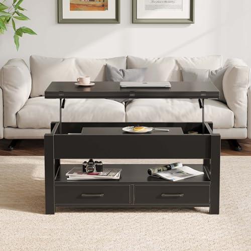 Rolanstar Coffee Table Lift Top, Multi-Function Convertible Coffee Table with Drawers and Hidden Compartment