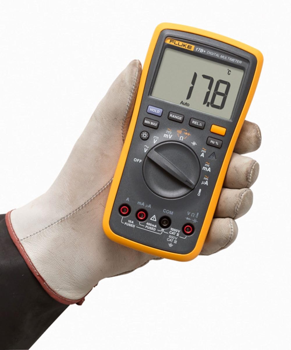 Fluke 17B+ Digital Multimeter, for Electrical Applications, Measures AC/DC Voltage 100V, Current Measurements to 10A, Resistance, Continuity, Diode