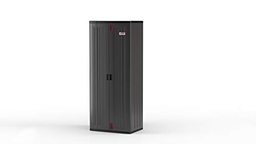 Suncast 19 Cubic Ft. Heavy-Duty Resin Cabinet with Lockable Handles, Multi-Wall Construction, and Metal-Reinforced Shelves for Basement