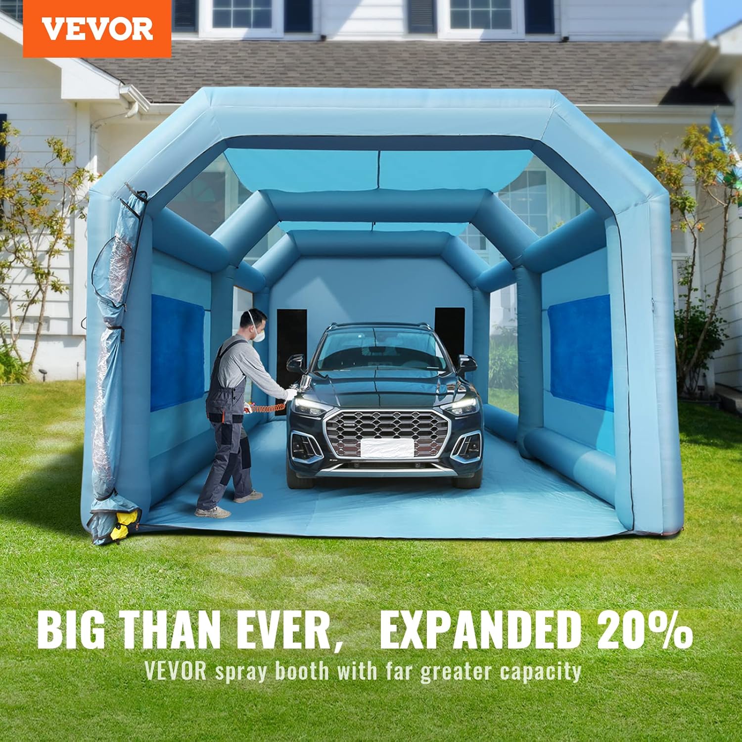 VEVOR 26x15x11ft Inflatable Paint Booth, Inflatable Spray Booth, High Powerful 750W+950W Blowers Spray Booth Tent