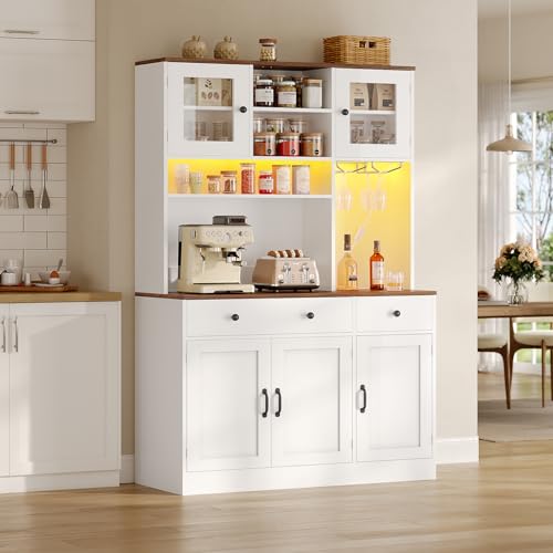 Buffet Cabinet with Storage & Charging Station, 53" Farmhouse Coffee Cabinet with Compartment Drawer