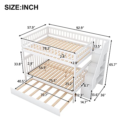 Harper & Bright Designs Twin Size Loft Bed with L-Shaped Desk and Stairs, Solid Wood Loft Bed Frame with Storage Drawers and Bookcase