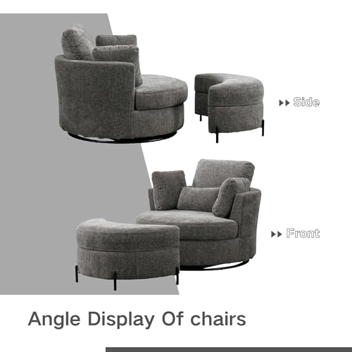 Chifee & Vingol 42.2" Oversized Swivel Accent Chair Round Barrel Chair,Chenille,Beige