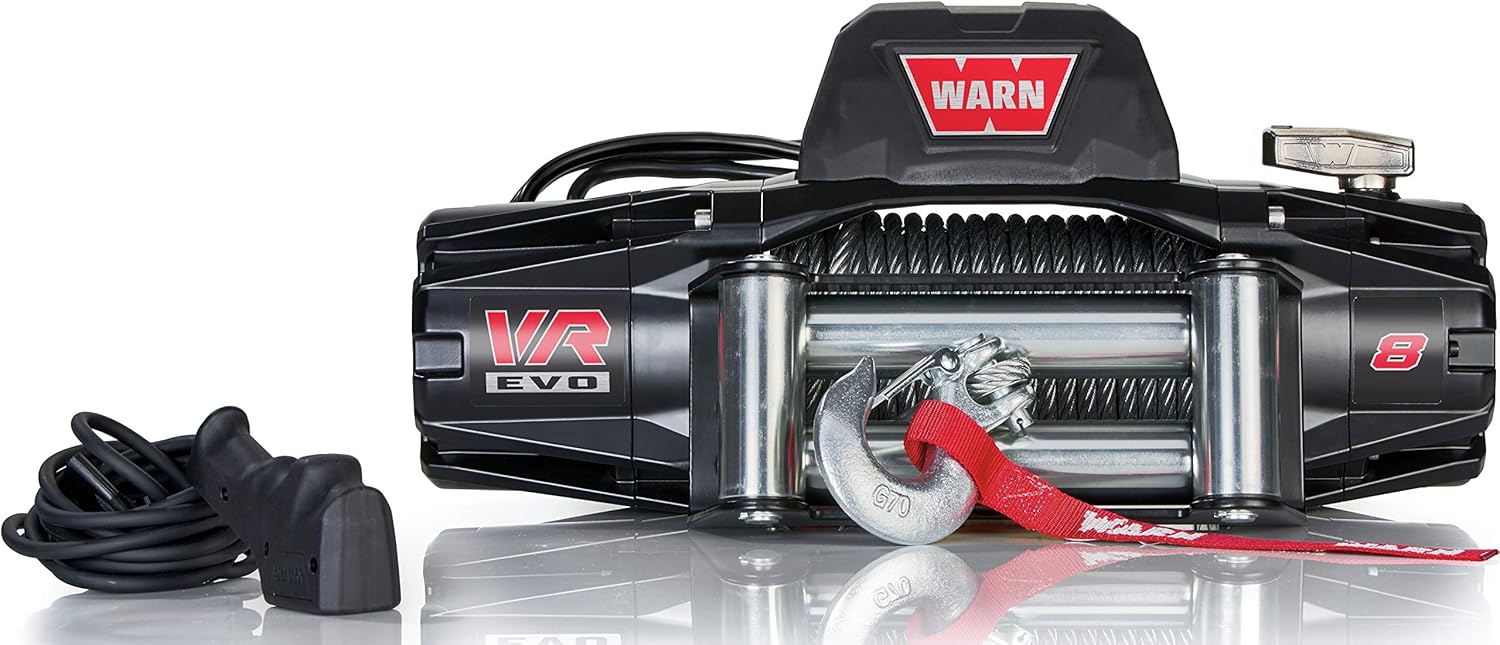 WARN 103252 VR EVO 10 Electric 12V DC Winch with Steel Cable Wire Rope: 3/8 Diameter x 90' Length, 5 Ton (10,000 lb) Pulling Capacity