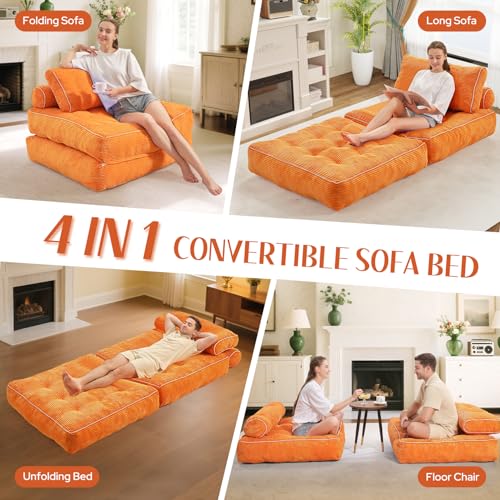 HABUTWAY Folding Sofa Bed, Convertible Sleeper Chair Bed w/Dual-Pillow & Handle, Foldable Floor Sofa Lounge w/Back Support for Living Room, Bedroom