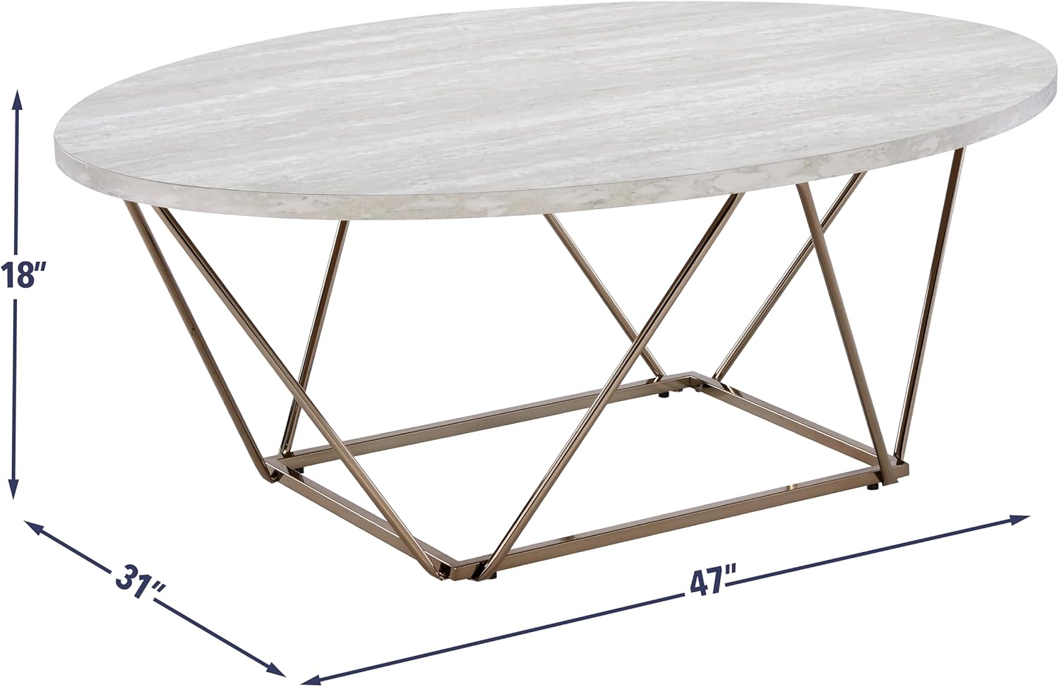 Modern Oval Coffee Table Faux Marble Top Cocktail Table with Gold Metal Legs Center Accent Table Coffee Tables for Living Room Reception Room Office