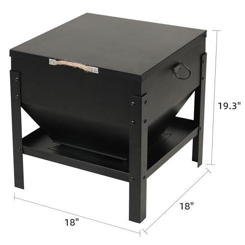 Solution4Patio All Metal Chicken Feeding Box 80 lbs Large Capacity Portable, Waterproof Lid, Hens and Roosters, No Waste Coop Poultry