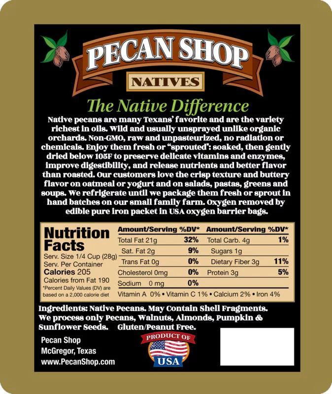 Pecan Shop Fresh Texas Native Pecan Halves, Unsprayed Raw Wild-Harvested-30 lb