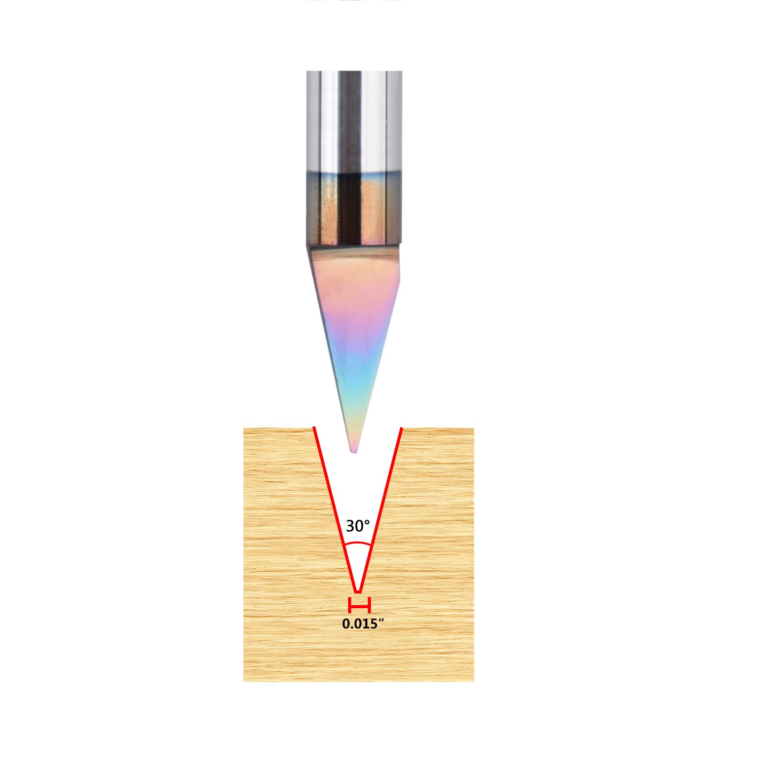 SpeTool Carbide V Groove Bit 30 Degree Engraving Bit 0.015" Tip with 1/4" Shank SPE-X Coated Extra Life