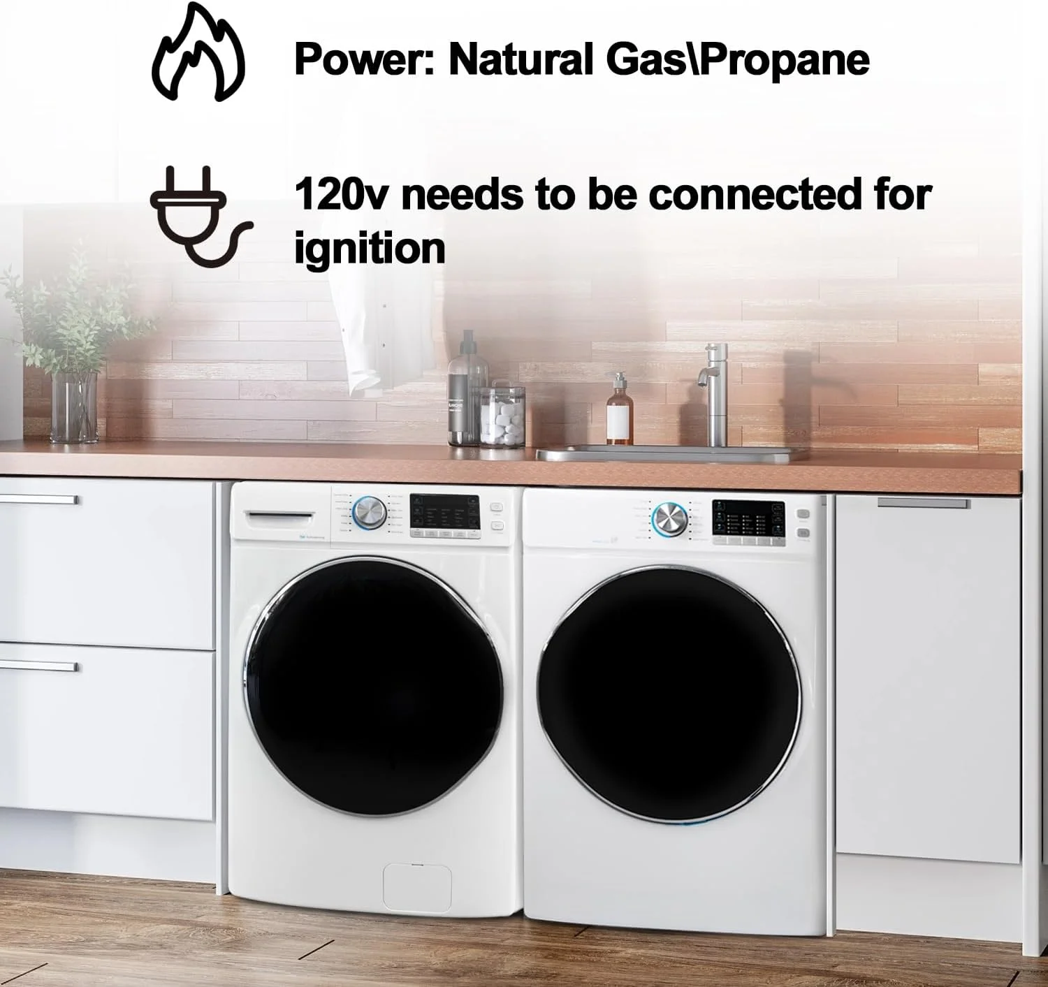 SMAD 8 Cu ft Electric Front Load Dryer, 27 in.W Large Capacity, Steam Function, Wrinkle Care, Stackable, Reversible Door