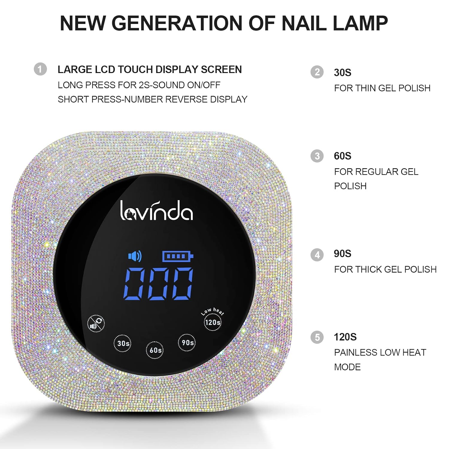 Lavinda Diamond UV LED Nail Lamp & Professional Rechargeable Nail Drill Machine, Manicure Pedicure Tool, Crystal Diamond