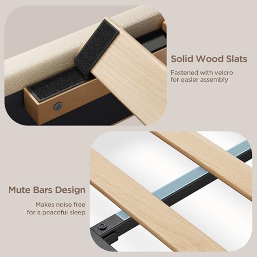 Aiho Queen Size Bed Frame with Headboard, Upholstered Bed Frame with Solid Wooden Slats, Under Bed Storage, No Box Spring Needed, Noise-Free