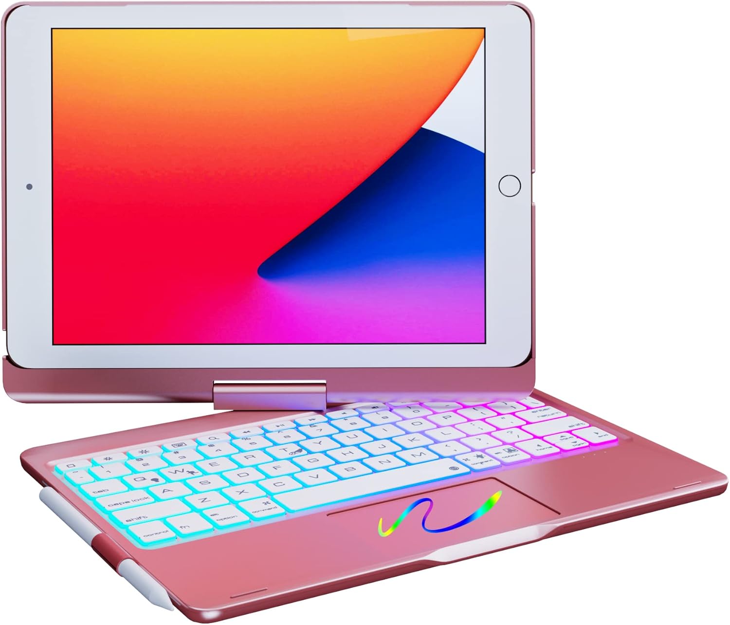 iPad 9th Generation Keyboard Case: 2021 Touchpad ipad 8th 7th Gen Case with Keyboard for 10.2 inch Air 3 10.5 Rotatable Color Backlit Keyboard Cover