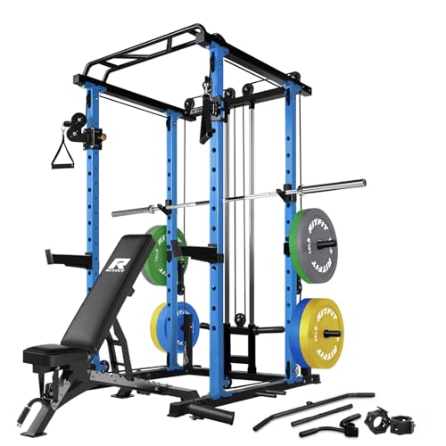 RitFit Multi-Function Squat Rack Power Cage PPC03 with Cable Crossover System, 1000LBS Capacity Power Rack and Packages with Optional Weight Bench