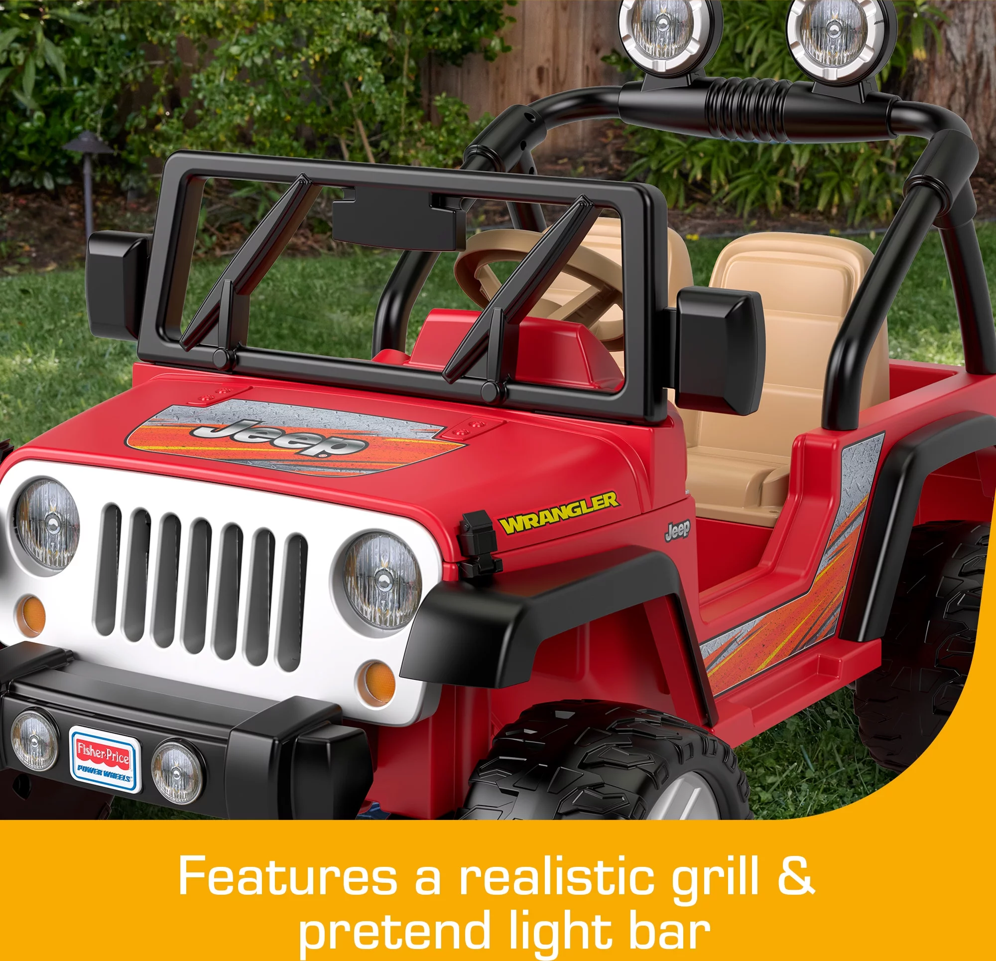 Power Wheels Jeep Wrangler 12-Volt Battery-Powered Ride-On Toy Vehicle with Charger, Seats 2, Red