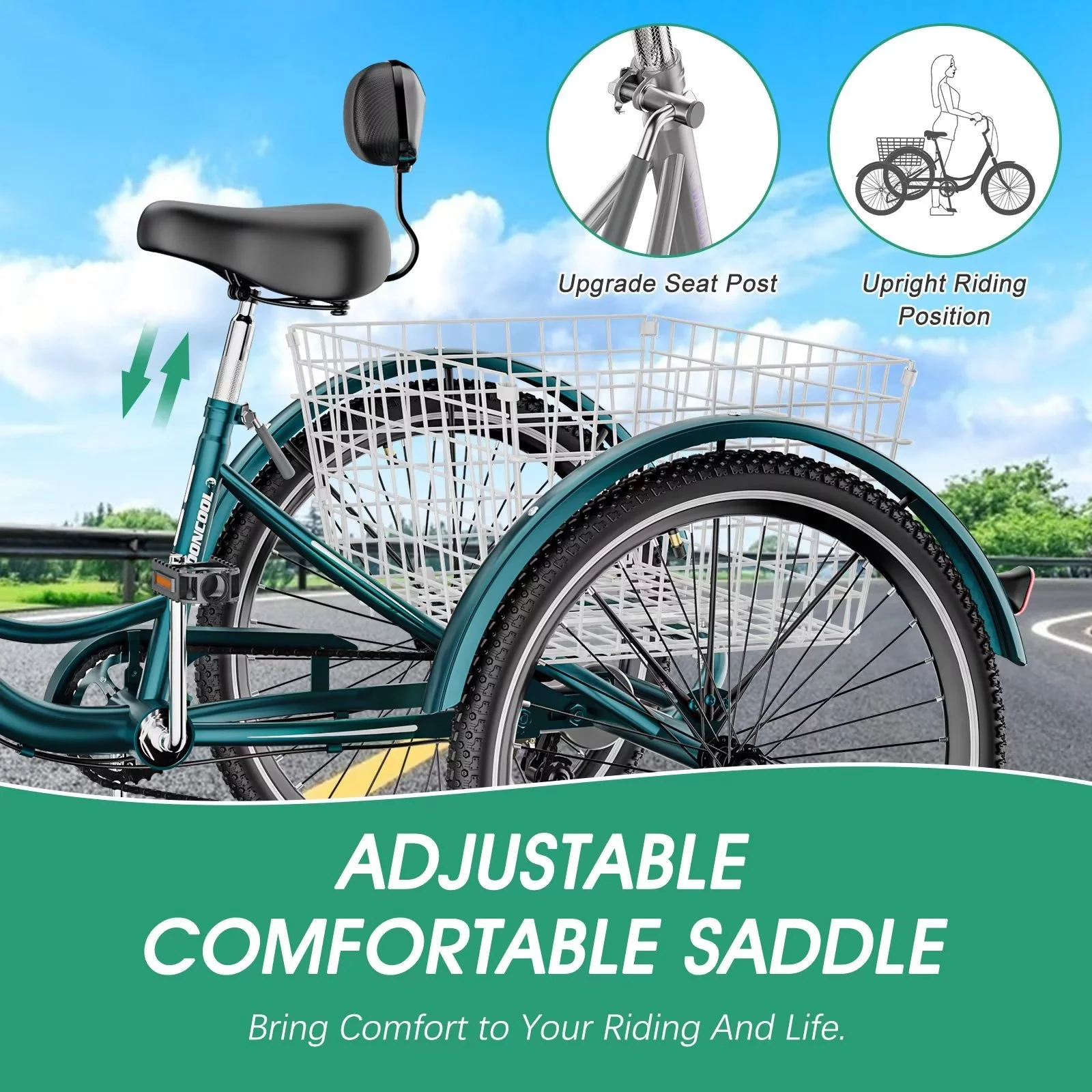 MOPHOTO 7 Speed Adult Tricycle 26 in/24in/20in, Trikes for Adults, Adult Tricycle with Basket & Dual Braking System, Adult Trikes for Women, Men