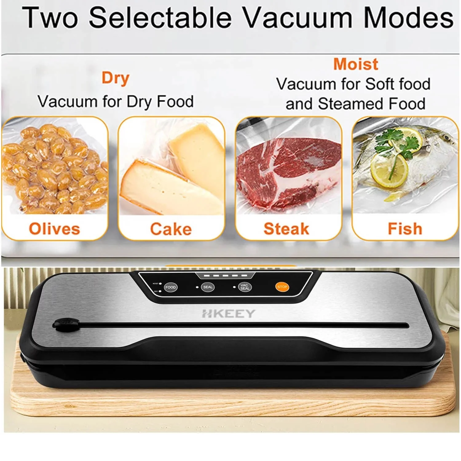 Food Vacuum Sealer Machine with 2 Rolls Food Vacuum Sealer Bags  .Food Storage Saver Dry & Moist Food Modes, Led Indicator Lights, Easy to Clean