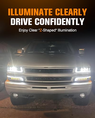 LED Headlights Assembly Headlamps Replacement for 1999-2002 Chevy Silverado 2000-2006 Suburban 00-06 Tahoe Sequential Turn Signal Hi/Low Beam DRL