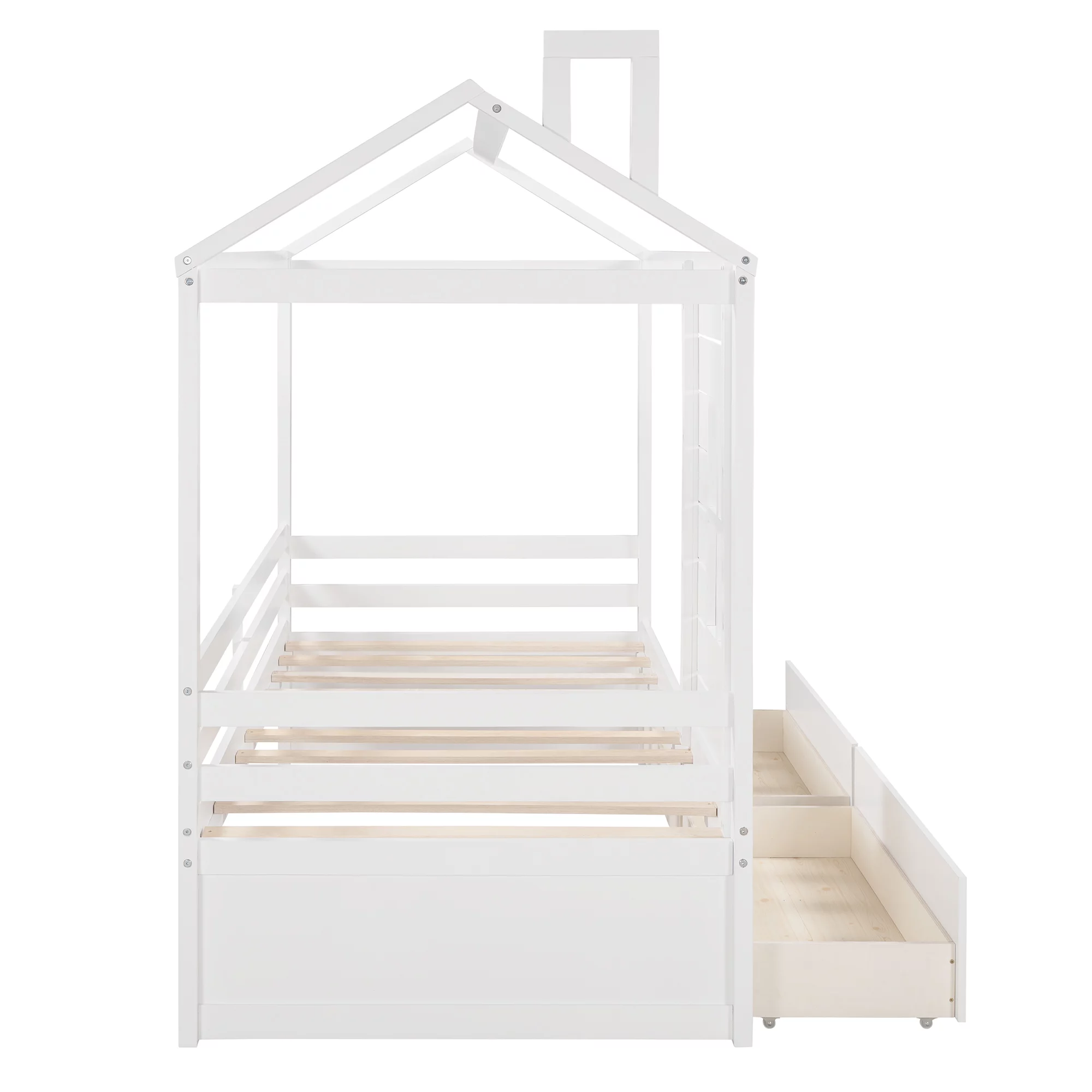Bellemave Twin Size House Bed with Drawers Kids Bed with Storage Wooden Bed Frame with Guard Rails Twin Kids Bed Frame for Boys, Girls, White