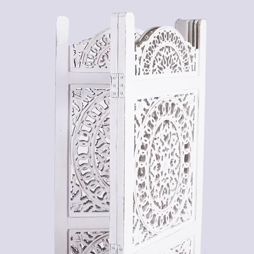 Lightnpro Wooden Room Divider - Handmade Foldable Partition Screen with Intricate Oval Carved Design Hinged