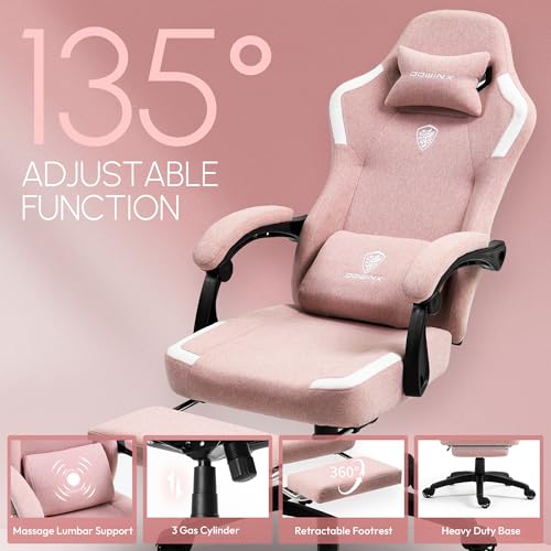 Dowinx Fabric Gaming Chair with Pocket Spring Cushion,Breathable Computer Chair with Massage Lumbar Support and Footrest