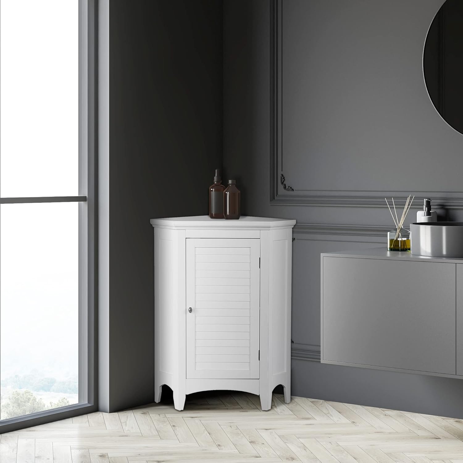 Teamson Home Glancy Bathroom Storage Floor Cabinet, White
