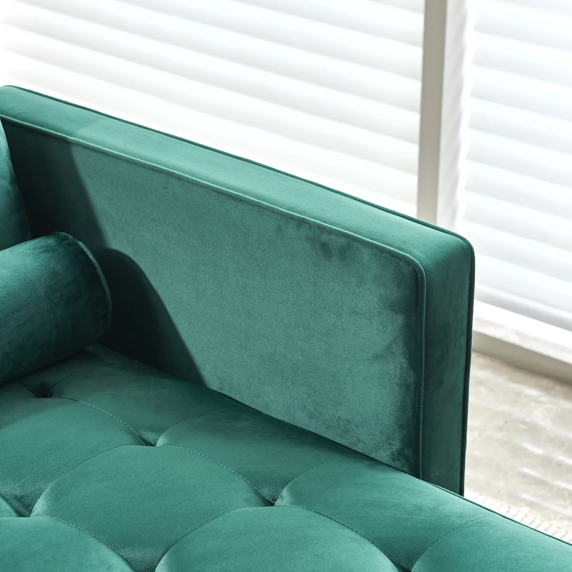 64" Velvet Chaise,Mid-Century Modern Chaise Furniture,Sleeper for Living Room,Apartment,Tool-Free Assembly. (Green)