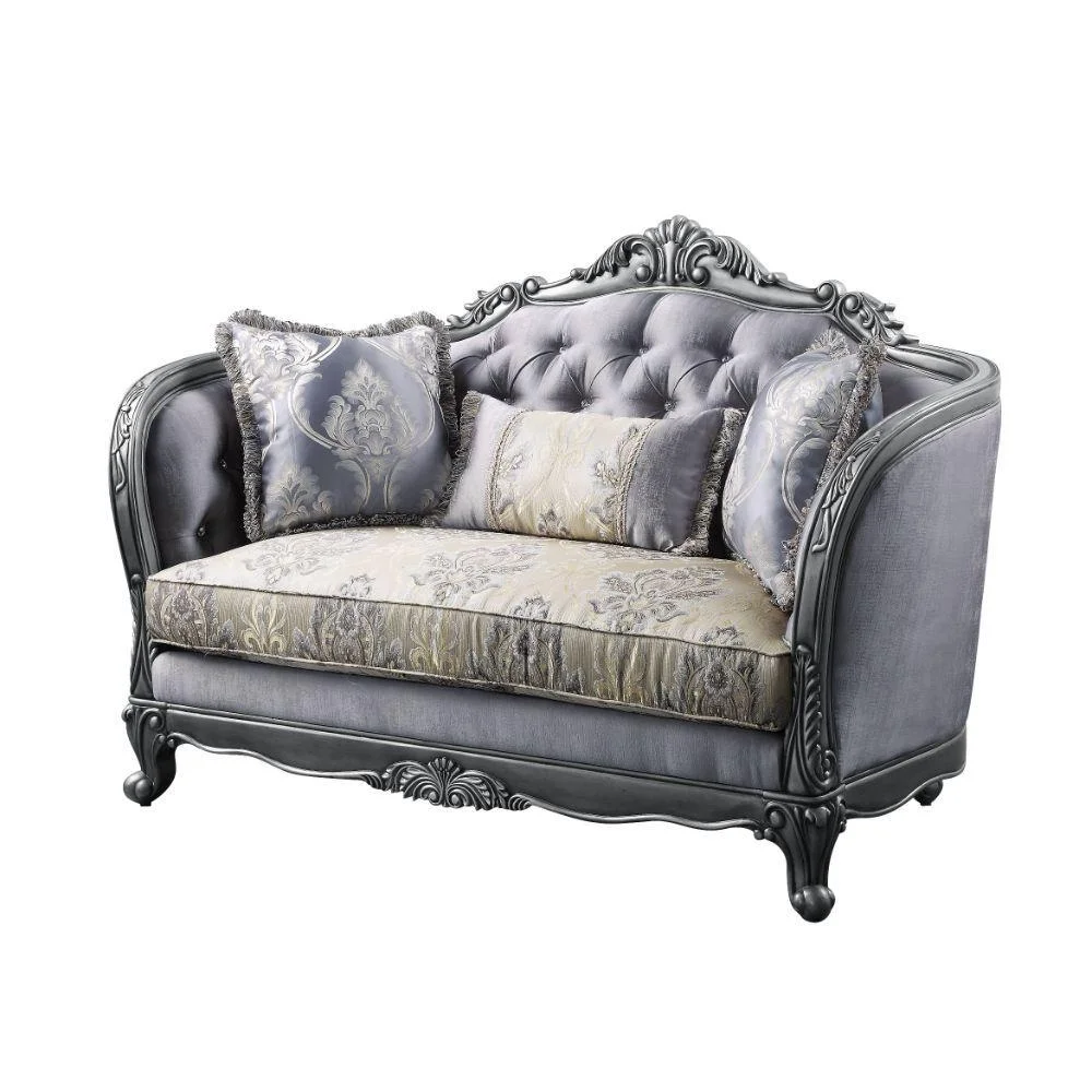 Luxury Lustrous Fabric & Platinum Ariadne Sofa Set 2 Pcs 55345 ACME Traditional