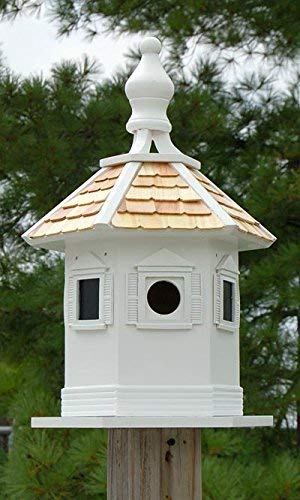 Home Bazaar White Enchantment Bird House – Large Wooden Outdoor Birdhouse with Hexagonal Design, Easy Post Mount, Ventilated, Weather-Resistant