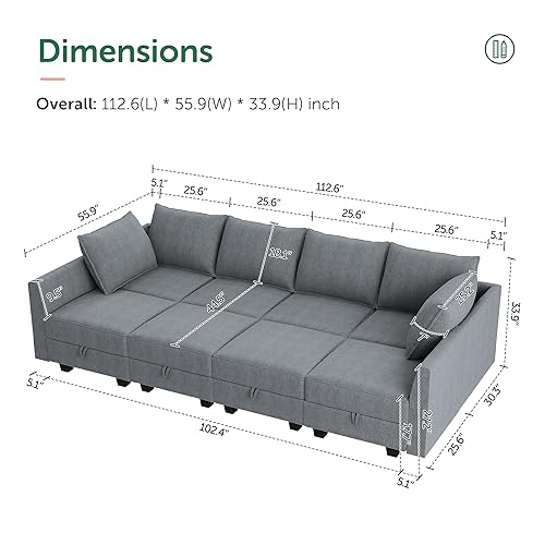 HONBAY Modular Sofa Sectional Sleeper Couch with Ottomans Reversible Sleeper Sectional Sofa Modular Couch with Storage, Aqua Blue